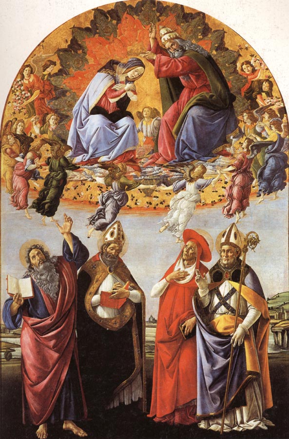 Sandro Botticelli The Coronation of the Virgin with SS.Eligius,John the Evangelist,Au-gustion,and Jerome